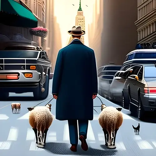 sheep lost in the city with businessman