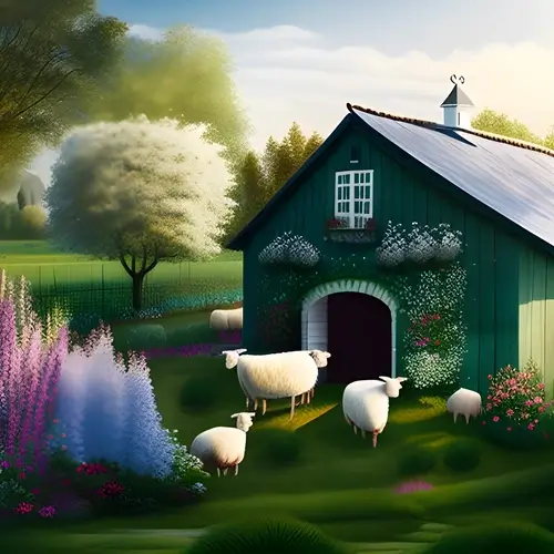 sheep on a magic farm enjoying life